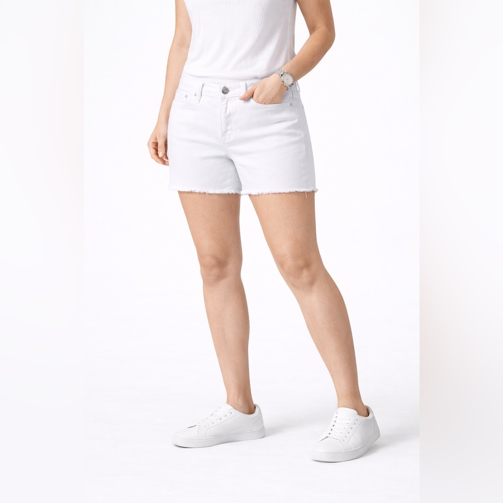 Seven7 White Denim Shorts Size 12 Women Weekend Stretch Fray Hem NWT
